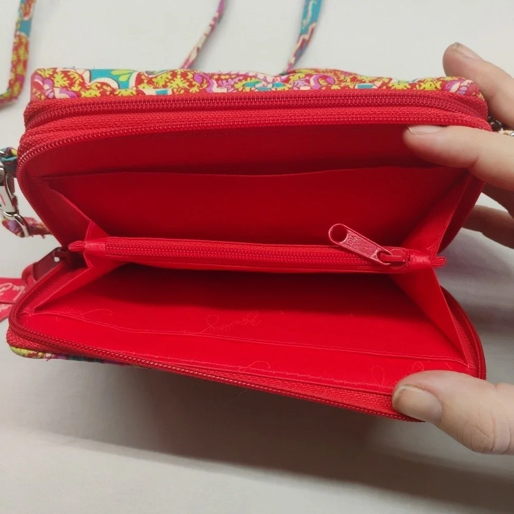 Vera Bradley Crossbody Wallet Small Pink Red Blue Green Womens Paisley - Picture 6 of 9